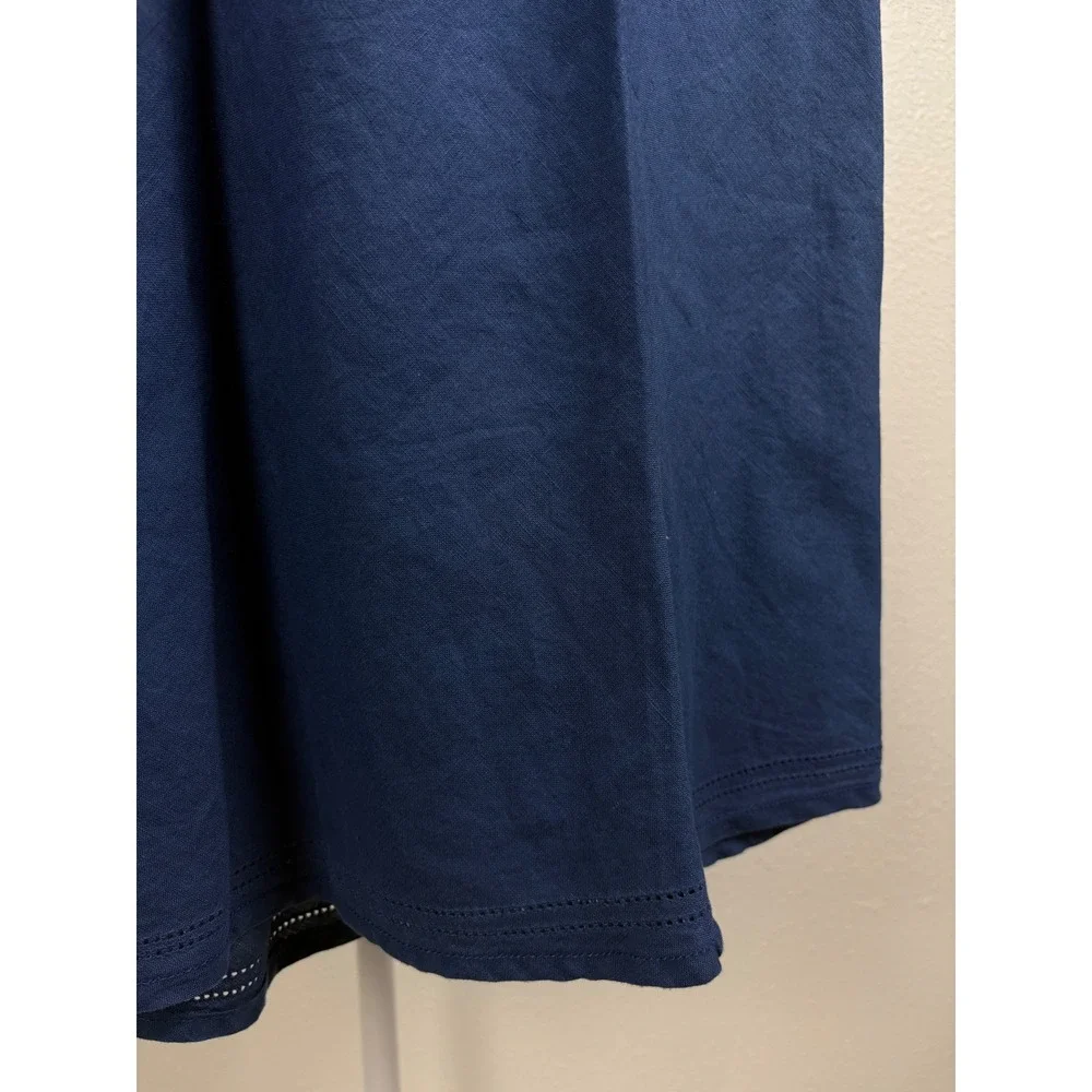 L.L. Bean Womens Navy Blue 100% Linen Skirt Classic Fit Size 14 Cottagecore Boho